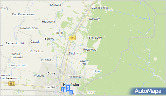 mapa Postołowo gmina Hajnówka, Postołowo gmina Hajnówka na mapie Targeo