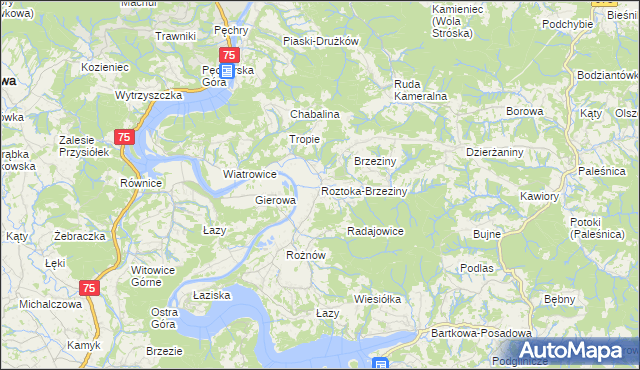 mapa Roztoka-Brzeziny, Roztoka-Brzeziny na mapie Targeo