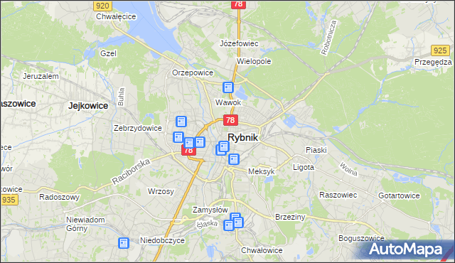mapa Rybnika, Rybnik na mapie Targeo
