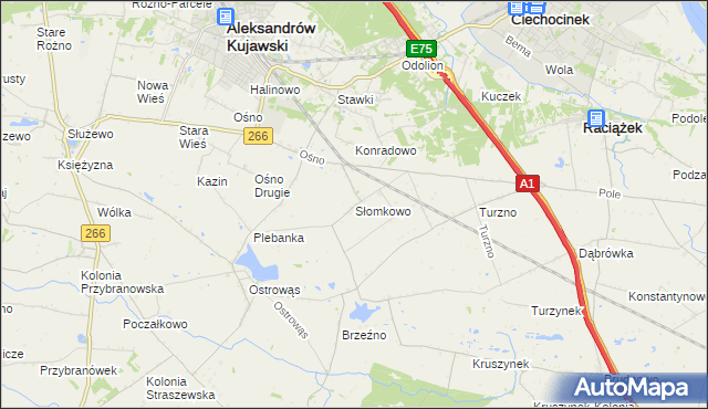 mapa Słomkowo gmina Aleksandrów Kujawski, Słomkowo gmina Aleksandrów Kujawski na mapie Targeo