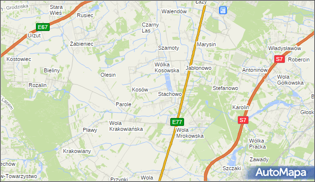 mapa Stachowo gmina Lesznowola, Stachowo gmina Lesznowola na mapie Targeo