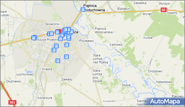 mapa Stara Łomża nad Rzeką, Stara Łomża nad Rzeką na mapie Targeo