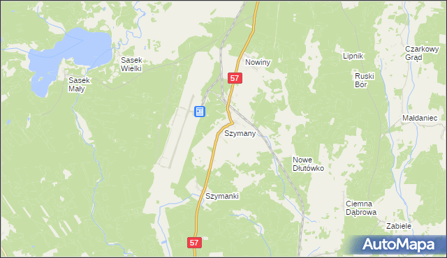mapa Szymany gmina Szczytno, Szymany gmina Szczytno na mapie Targeo