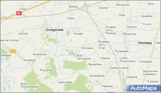 mapa Tarnówka gmina Grzegorzew, Tarnówka gmina Grzegorzew na mapie Targeo