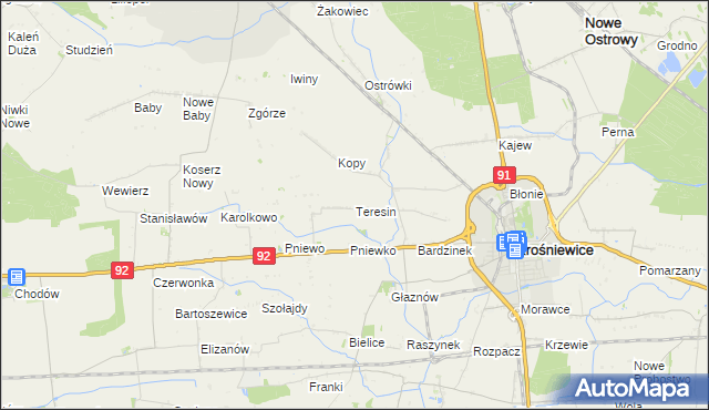 mapa Teresin gmina Krośniewice, Teresin gmina Krośniewice na mapie Targeo