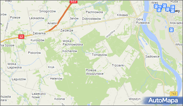 mapa Tomaszów gmina Puławy, Tomaszów gmina Puławy na mapie Targeo