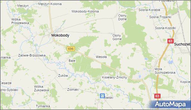 mapa Wesoła gmina Mokobody, Wesoła gmina Mokobody na mapie Targeo