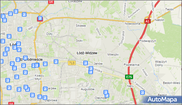 mapa Widzew, Widzew na mapie Targeo