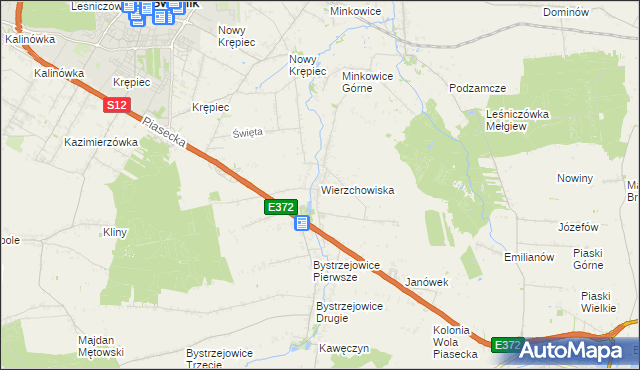 mapa Wierzchowiska gmina Piaski, Wierzchowiska gmina Piaski na mapie Targeo