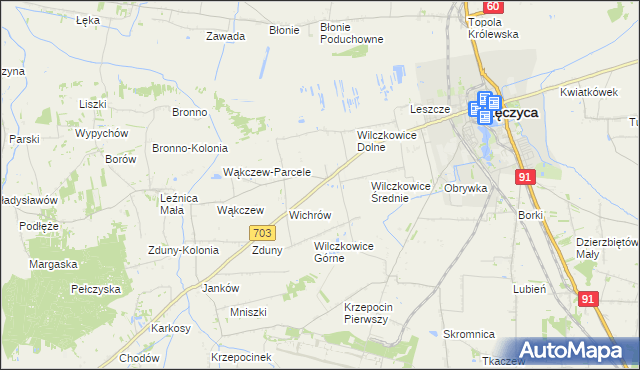 mapa Wilczkowice nad Szosą, Wilczkowice nad Szosą na mapie Targeo