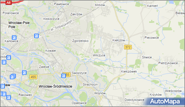 mapa Wilczyce gmina Długołęka, Wilczyce gmina Długołęka na mapie Targeo