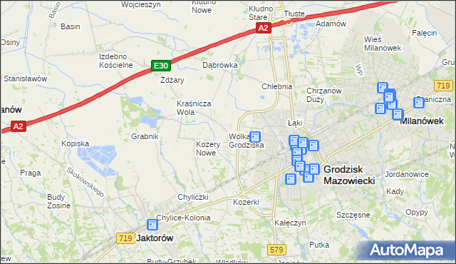 mapa Wólka Grodziska gmina Grodzisk Mazowiecki, Wólka Grodziska gmina Grodzisk Mazowiecki na mapie Targeo