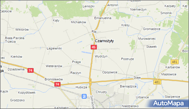 mapa Wydrzyn gmina Czarnożyły, Wydrzyn gmina Czarnożyły na mapie Targeo