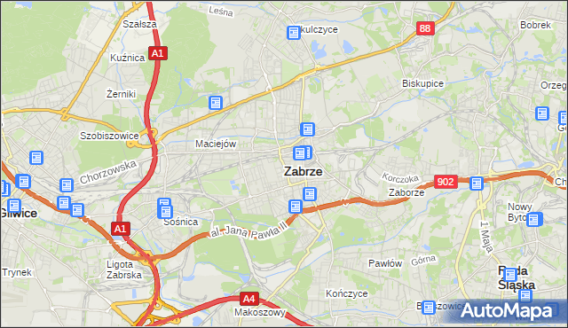 mapa Zabrza, Zabrze na mapie Targeo