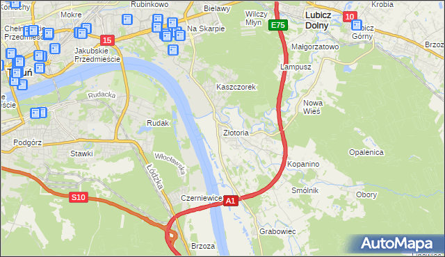 mapa Złotoria gmina Lubicz, Złotoria gmina Lubicz na mapie Targeo