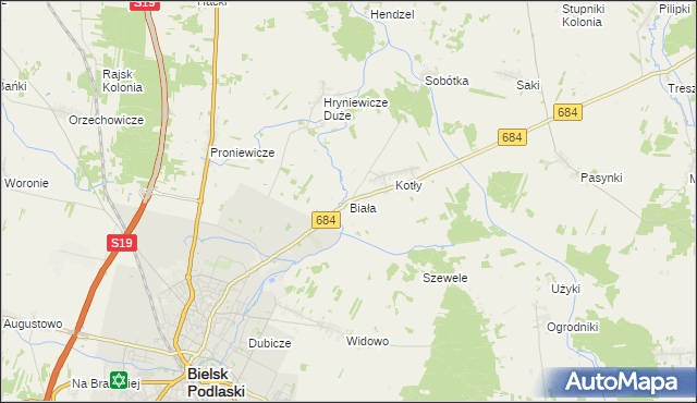 mapa Biała gmina Bielsk Podlaski, Biała gmina Bielsk Podlaski na mapie Targeo