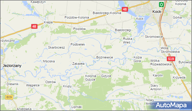 mapa Bożniewice gmina Kock, Bożniewice gmina Kock na mapie Targeo