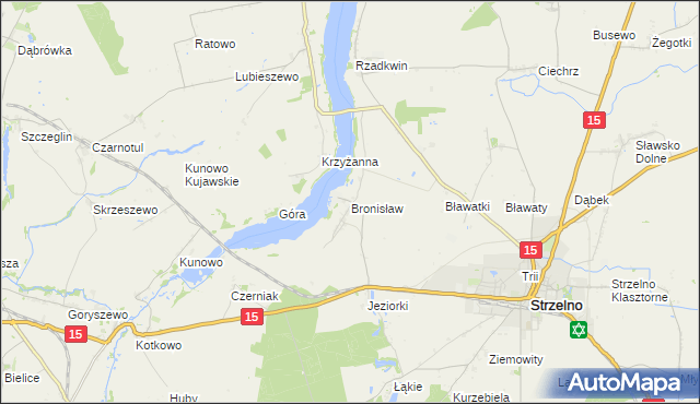 mapa Bronisław gmina Strzelno, Bronisław gmina Strzelno na mapie Targeo