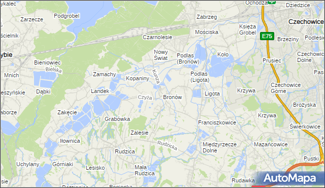 mapa Bronów gmina Czechowice-Dziedzice, Bronów gmina Czechowice-Dziedzice na mapie Targeo