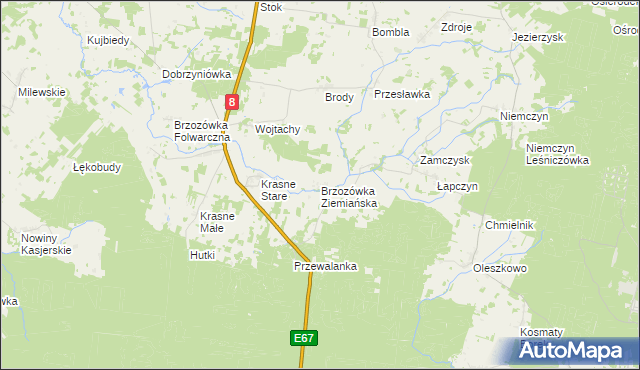 mapa Brzozówka Ziemiańska, Brzozówka Ziemiańska na mapie Targeo