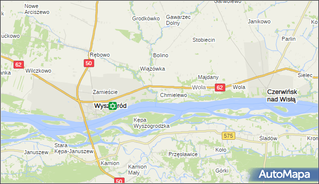 mapa Chmielewo gmina Wyszogród, Chmielewo gmina Wyszogród na mapie Targeo
