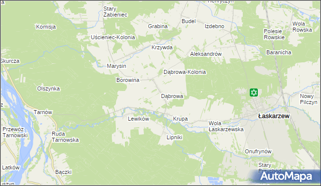 mapa Dąbrowa gmina Łaskarzew, Dąbrowa gmina Łaskarzew na mapie Targeo