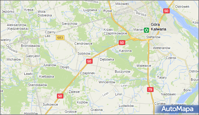 mapa Dębówka gmina Góra Kalwaria, Dębówka gmina Góra Kalwaria na mapie Targeo