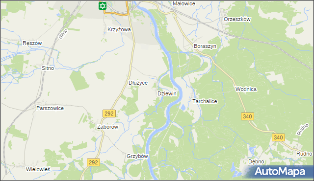 mapa Dziewin gmina Ścinawa, Dziewin gmina Ścinawa na mapie Targeo