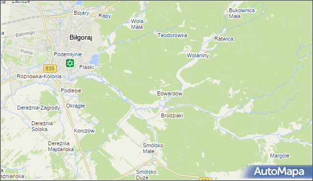 mapa Edwardów gmina Biłgoraj, Edwardów gmina Biłgoraj na mapie Targeo