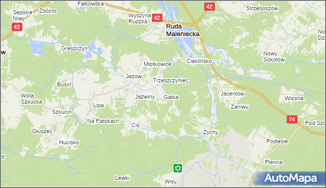 mapa Gatka gmina Ruda Maleniecka, Gatka gmina Ruda Maleniecka na mapie Targeo
