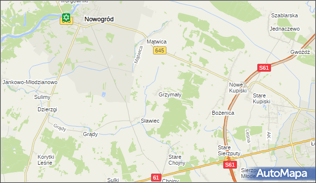 mapa Grzymały gmina Nowogród, Grzymały gmina Nowogród na mapie Targeo