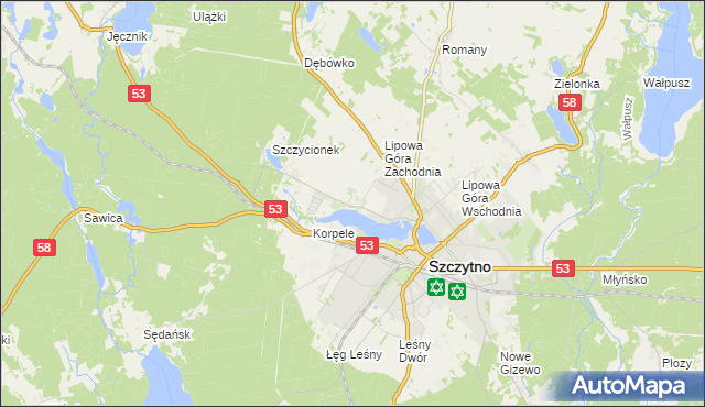 mapa Kamionek gmina Szczytno, Kamionek gmina Szczytno na mapie Targeo