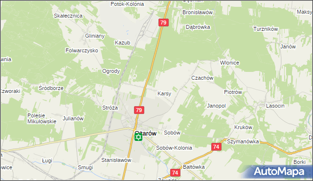 mapa Karsy gmina Ożarów, Karsy gmina Ożarów na mapie Targeo