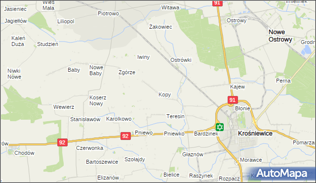 mapa Kopy gmina Krośniewice, Kopy gmina Krośniewice na mapie Targeo