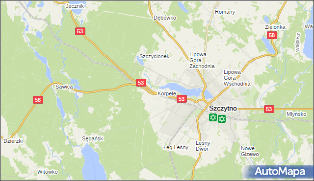 mapa Korpele, Korpele na mapie Targeo