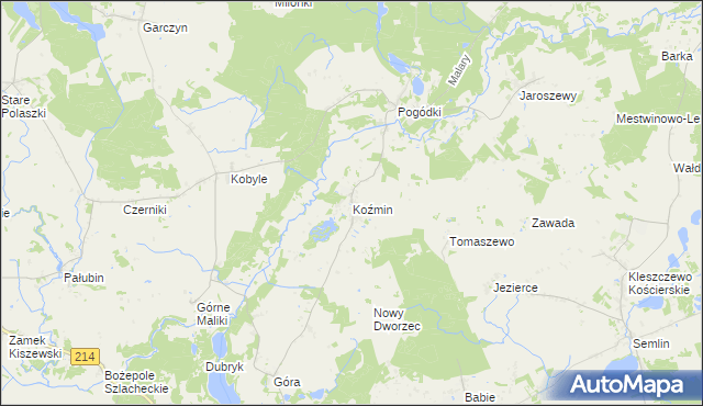 mapa Koźmin gmina Skarszewy, Koźmin gmina Skarszewy na mapie Targeo