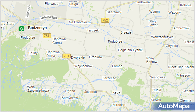 mapa Krajków gmina Pawłów, Krajków gmina Pawłów na mapie Targeo