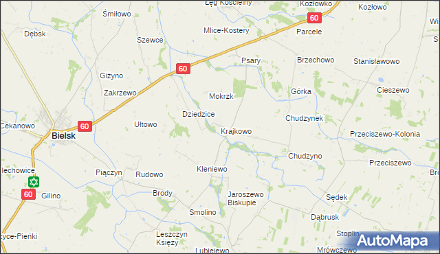 mapa Krajkowo gmina Drobin, Krajkowo gmina Drobin na mapie Targeo