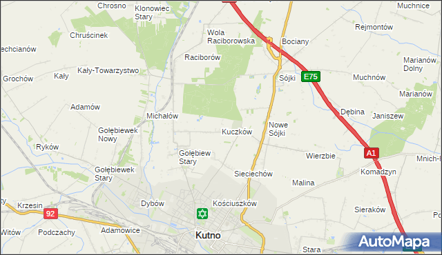mapa Kuczków gmina Kutno, Kuczków gmina Kutno na mapie Targeo