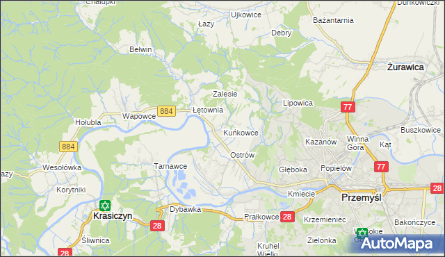 mapa Kuńkowce, Kuńkowce na mapie Targeo