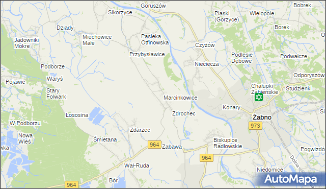 mapa Marcinkowice gmina Radłów, Marcinkowice gmina Radłów na mapie Targeo