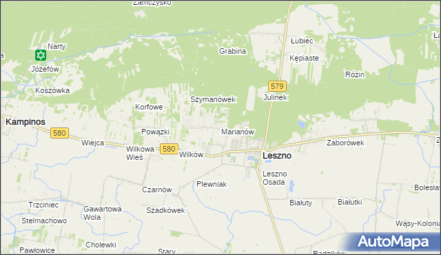 mapa Marianów gmina Leszno, Marianów gmina Leszno na mapie Targeo