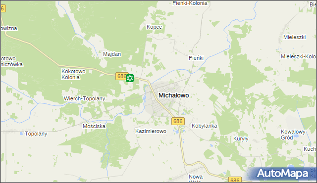 mapa Michałowo powiat białostocki, Michałowo powiat białostocki na mapie Targeo