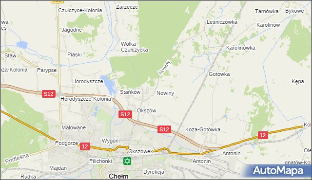 mapa Nowiny gmina Chełm, Nowiny gmina Chełm na mapie Targeo