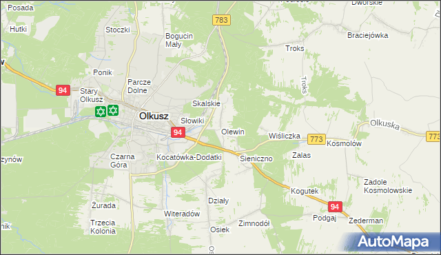 mapa Olewin gmina Olkusz, Olewin gmina Olkusz na mapie Targeo