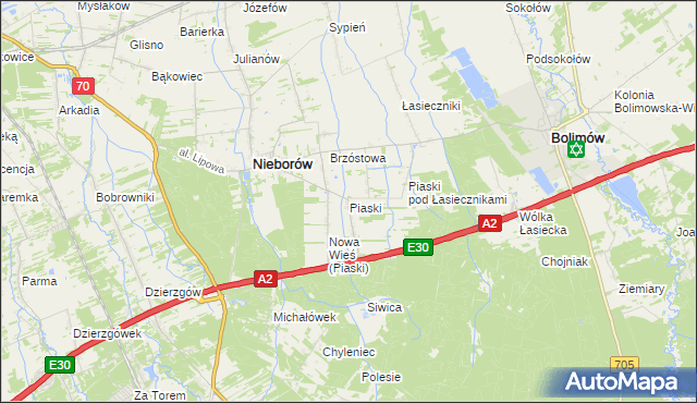 mapa Piaski gmina Nieborów, Piaski gmina Nieborów na mapie Targeo