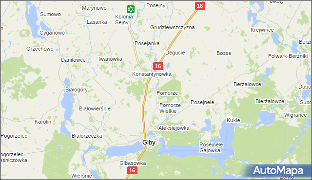 mapa Pomorze gmina Giby, Pomorze gmina Giby na mapie Targeo