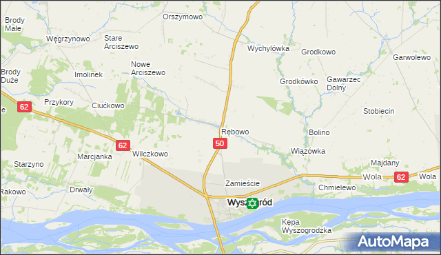 mapa Rębowo gmina Wyszogród, Rębowo gmina Wyszogród na mapie Targeo