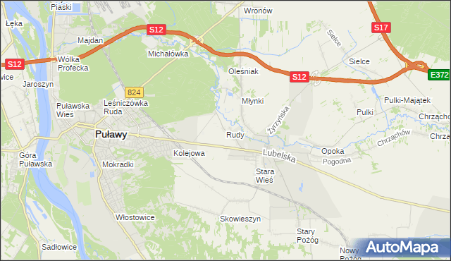 mapa Rudy gmina Końskowola, Rudy gmina Końskowola na mapie Targeo