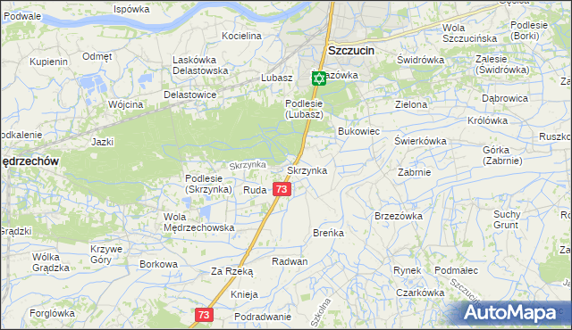 mapa Skrzynka gmina Szczucin, Skrzynka gmina Szczucin na mapie Targeo